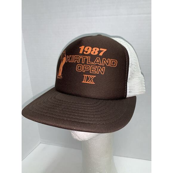 Vintage 1987 Kirtland Open IIX Golf Snapback Mesh Trucker Hat Cap Brown Unworn - Picture 1 of 10